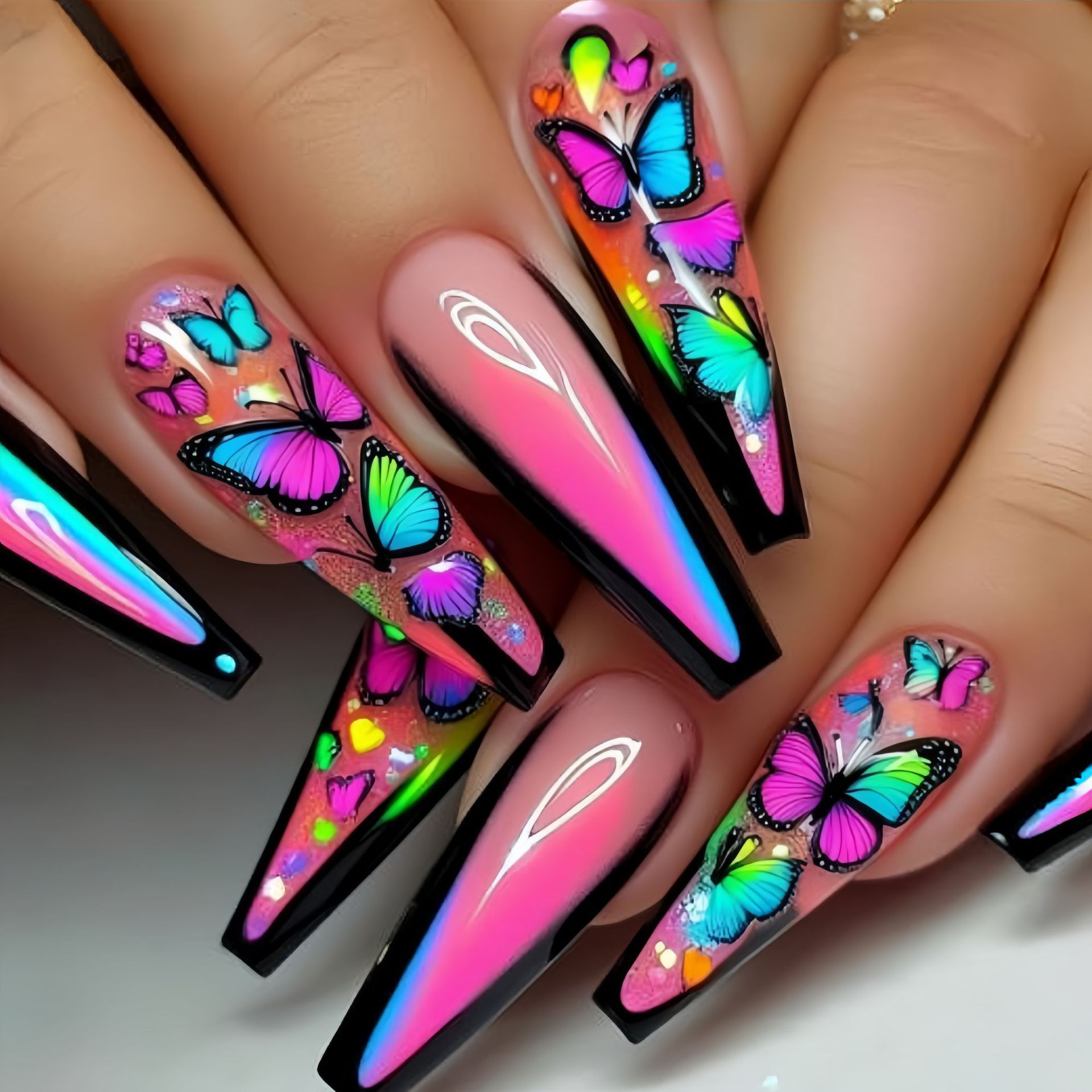 Nail Art Wedding - เล็บปลอมแบบสั้น กลาง ยาว สำหรับผู้หญิง สีไล่ระดับ ม่วง