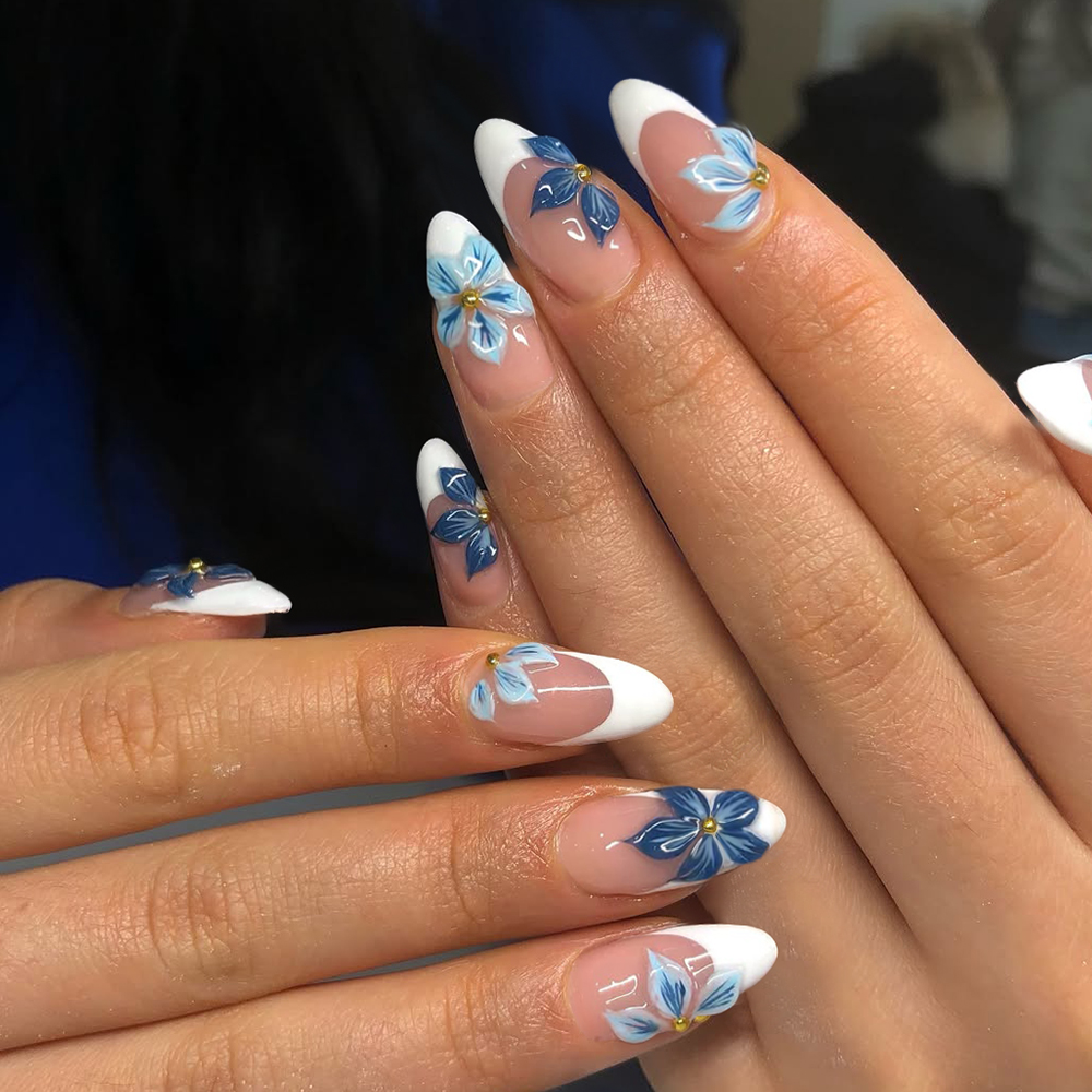 Nail Art Jelly - เล็บปลอมอะคริลิคแบบกดติด 24 ชิ้น ลายดอกไม้เจล 3 มิติ