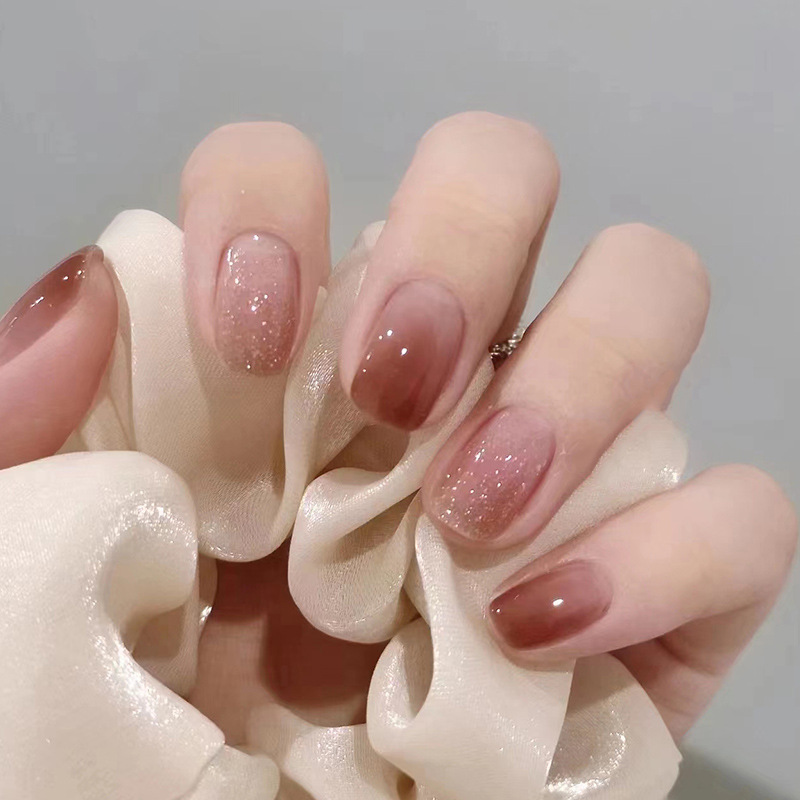 Nail Art Wedding - 24ชิ้นสีชมพูสดใสสีไล่ระดับสีเครื่องประดับเล็บปลอมกดบนเล็บเล็บปลอมตกแต่งปาร์ตี้งานแต่งงานงานศิลปะเล็บเงางาม
