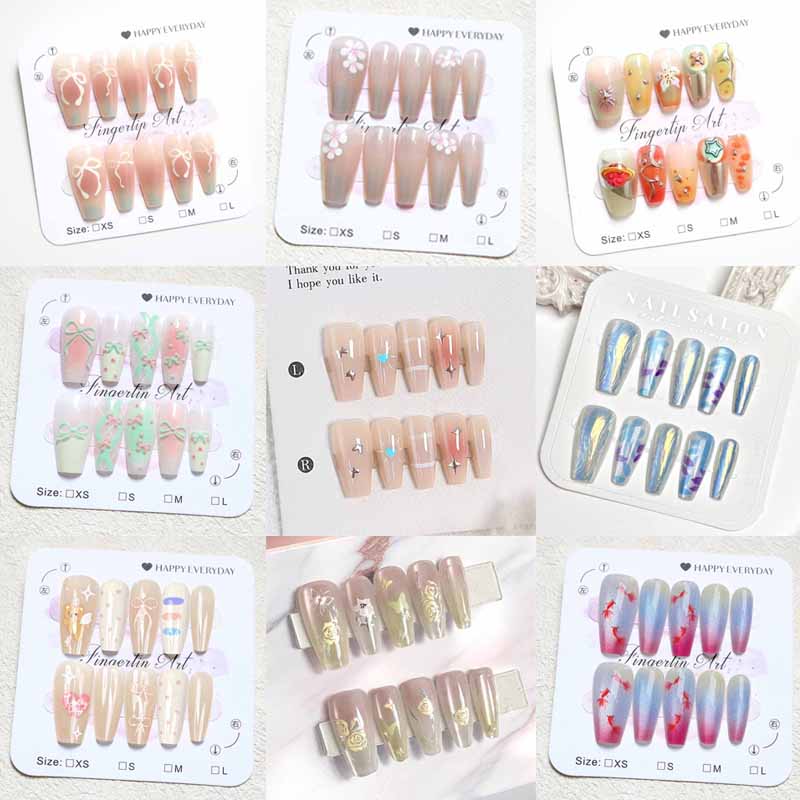 Nail Art Y2K - 10 ชิ้นผู้หญิงสไตล์ฝรั่งเศส High End 3D บรรเทากลีบ