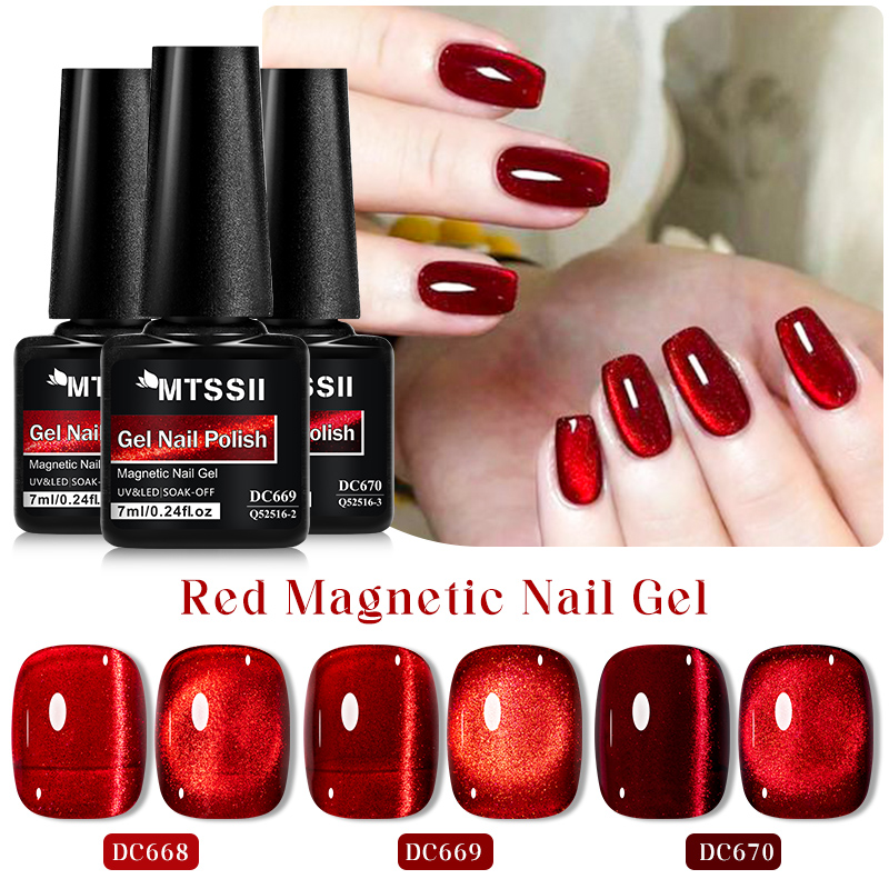 Nail Art Red Wine Cat Eye - Mtssii 7ML ไวน์แดงแมวแม่เหล็กเจลเล็บ Super Shiny ทับทิมสีแดง