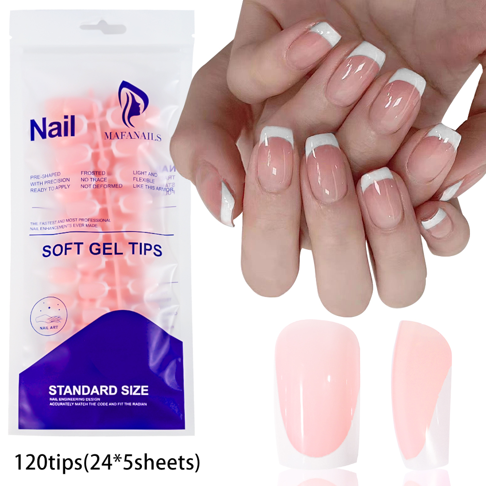 Nail Art Y2K - 120pcs Glossy สั้นสแควร์กดบนเล็บ Nude สีขาวภาษาฝรั่งเศสคําเล็บปลอมเคล็ดลับ ABS