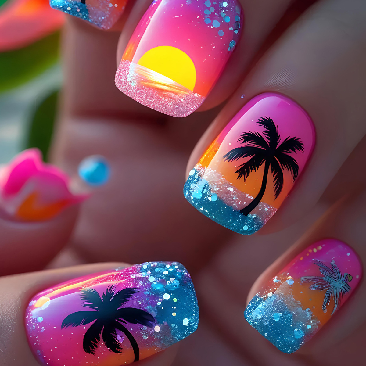 Nail Art Y2K - 24 ชิ้น/ชุด เล็บปลอมสั้น กลาง ยาว สีไล่เฉดม่วง