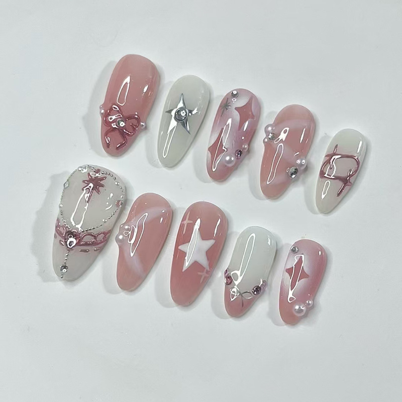 24 ชิ้นสั้นอัลมอนด์เล็บชุดเต็ม - Nail Art Y2K บทวิจารณ์และราคา