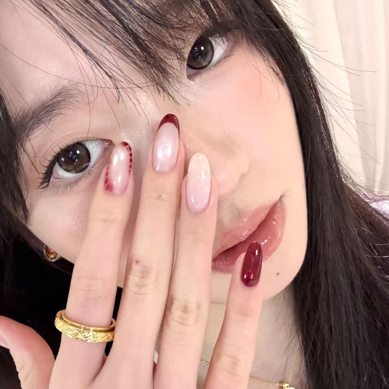 เล็บปลอมแบบกดติด 10 ชิ้น ทำมือ - Nail Art Red Wine Cat Eye บทวิจารณ์และราคา