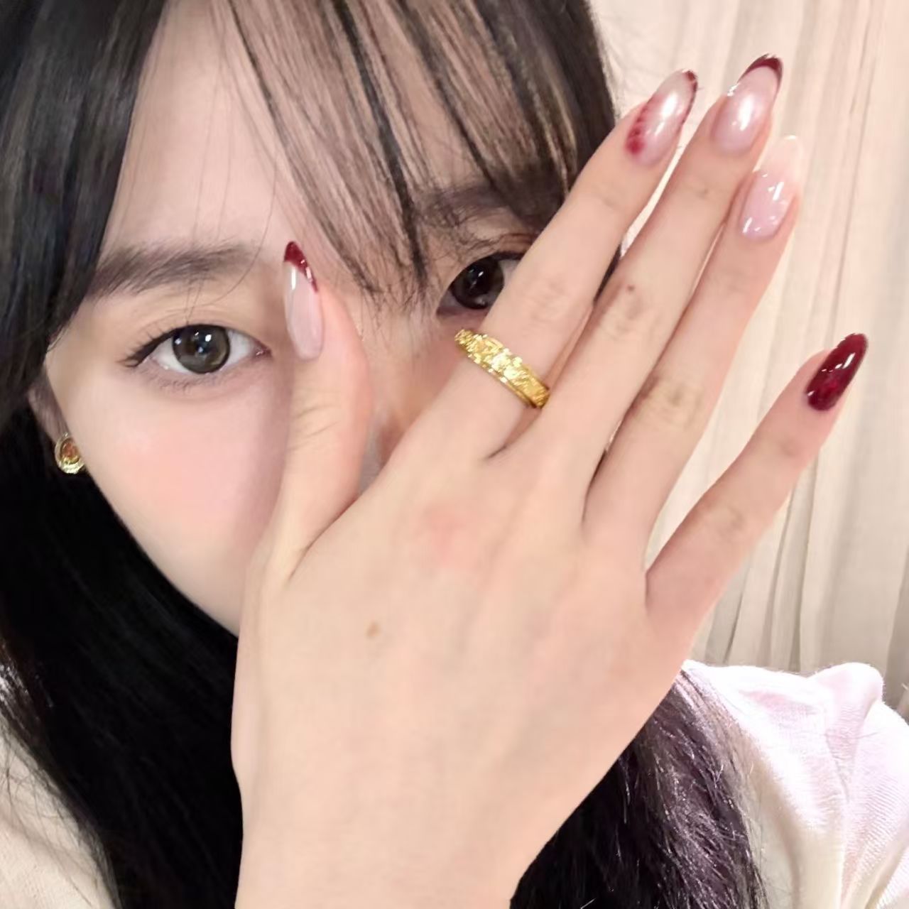 เล็บปลอมแบบกดติด 10 ชิ้น ทำมือ - Nail Art Red Wine Cat Eye บทวิจารณ์และราคา
