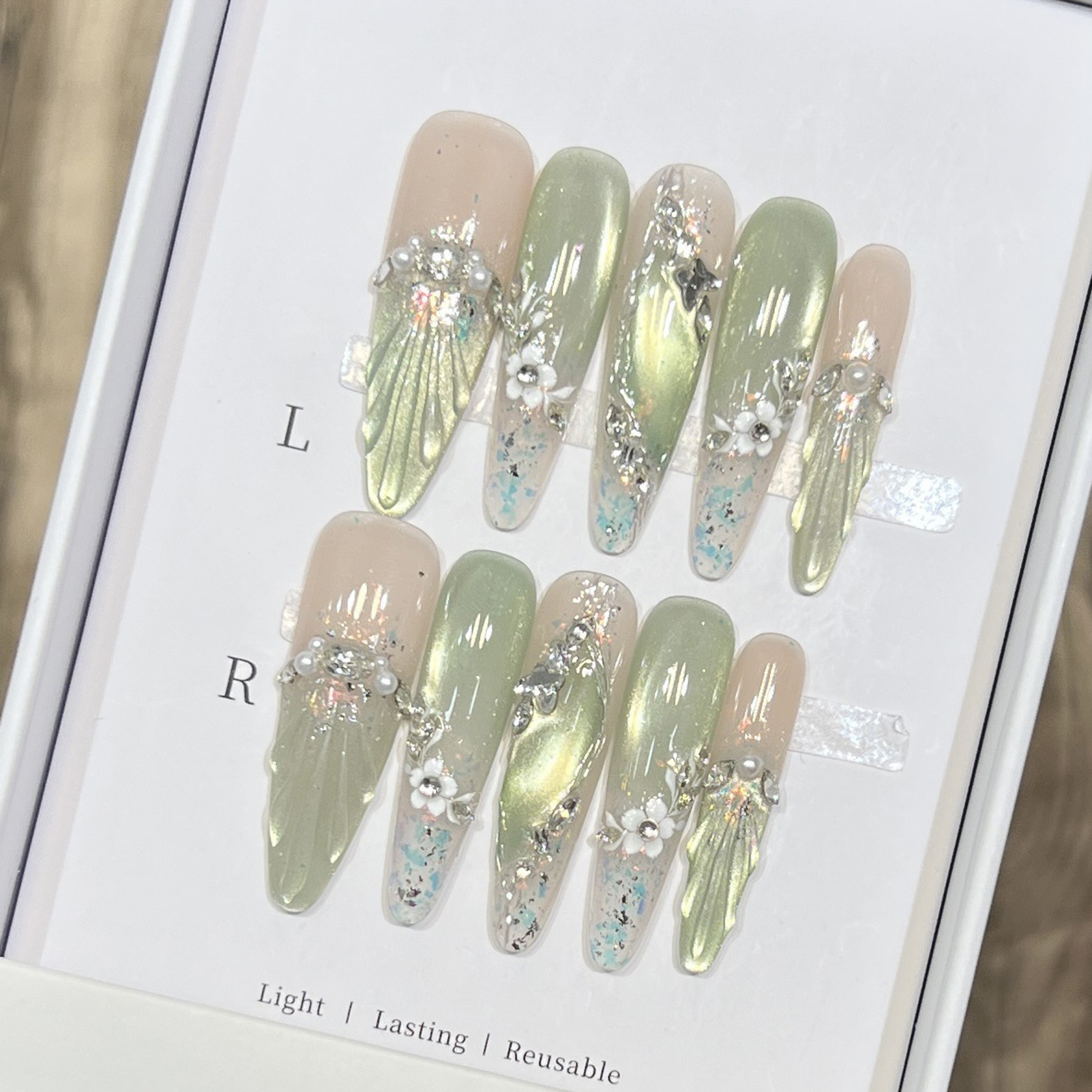 10pcs ยาวอัลมอนด์เล็บปลอมเคล็ด - Nail Art Wedding บทวิจารณ์และราคา