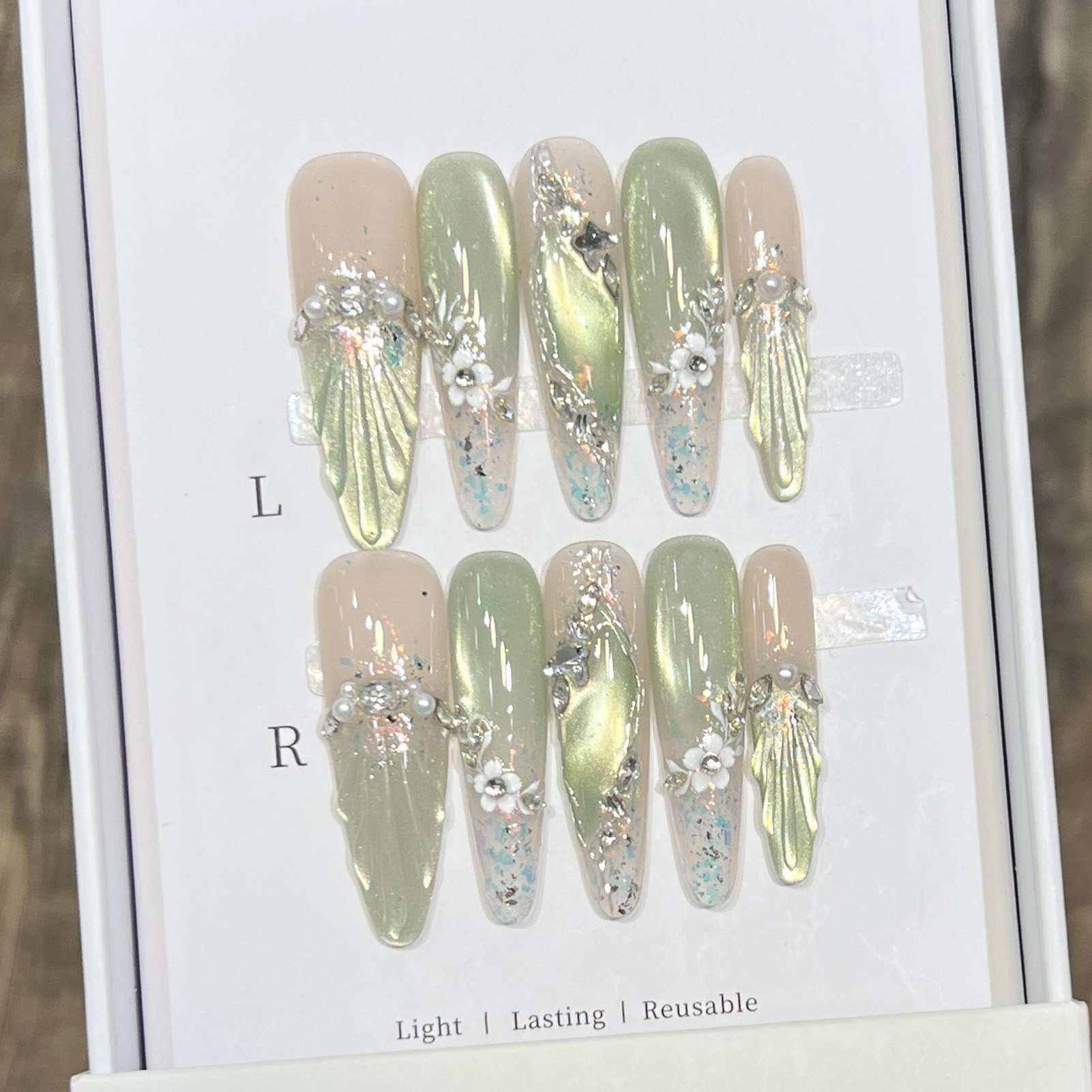 10pcs ยาวอัลมอนด์เล็บปลอมเคล็ด - Nail Art Wedding บทวิจารณ์และราคา