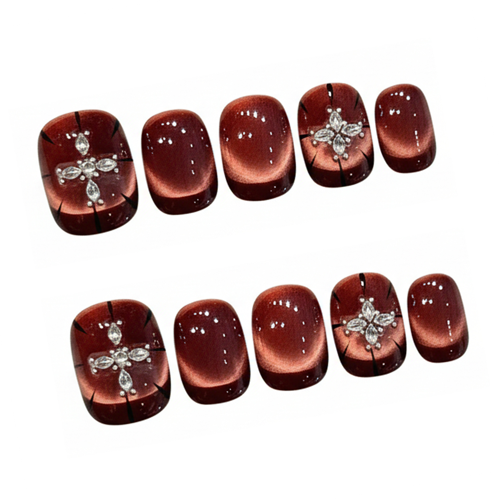 เล็บปลอมแบบกดติด 10 ชิ้น สีแดง - Nail Art Elegant บทวิจารณ์และราคา