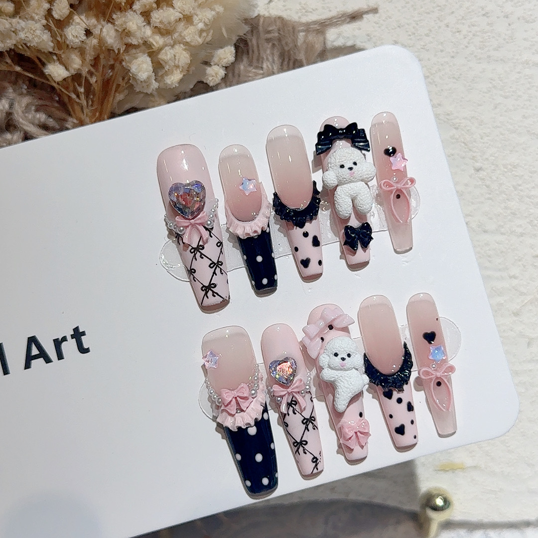 เล็บปลอมลายลูกไม้สีดำลายจุด 10 - Nail Art Wedding บทวิจารณ์และราคา