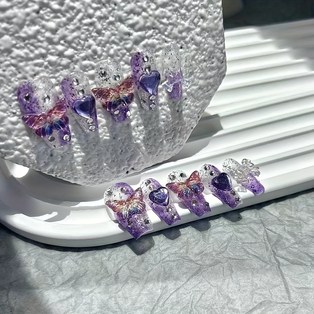 10 ชิ้นสีม่วงแฟนตาซีผีเสื้อเล็ - Nail Art Y2K บทวิจารณ์และราคา