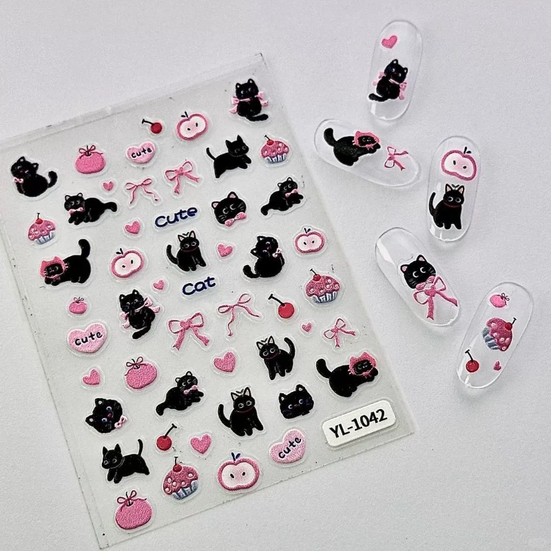 สติกเกอร์นูน 3 มิติ ลายแมวดำน่ - Nail Art Jelly บทวิจารณ์และราคา