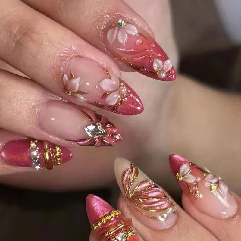 เล็บปลอมแบบกดติด 24 ชิ้น ลายอั - Nail Art Red Wine Cat Eye บทวิจารณ์และราคา