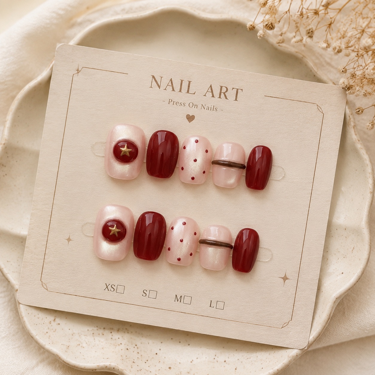เล็บปลอมสีนู้ดมุก 10 ชิ้น ลายต - Nail Art Red Wine Cat Eye บทวิจารณ์และราคา