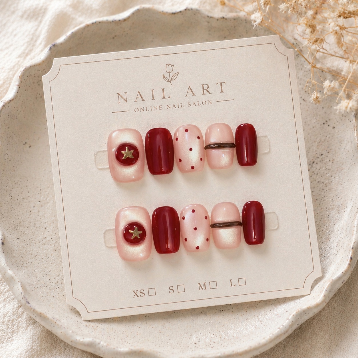 เล็บปลอมสีนู้ดมุก 10 ชิ้น ลายต - Nail Art Red Wine Cat Eye บทวิจารณ์และราคา